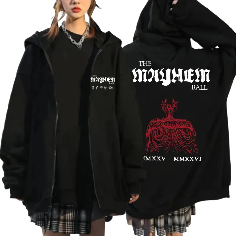 Lady Gaga The MAYHEM Ball Red Dress Zip Up Hoodies Fashion Pop Music Cardigan Sweatshirt Loose Fleece Casual Men Women Jackets