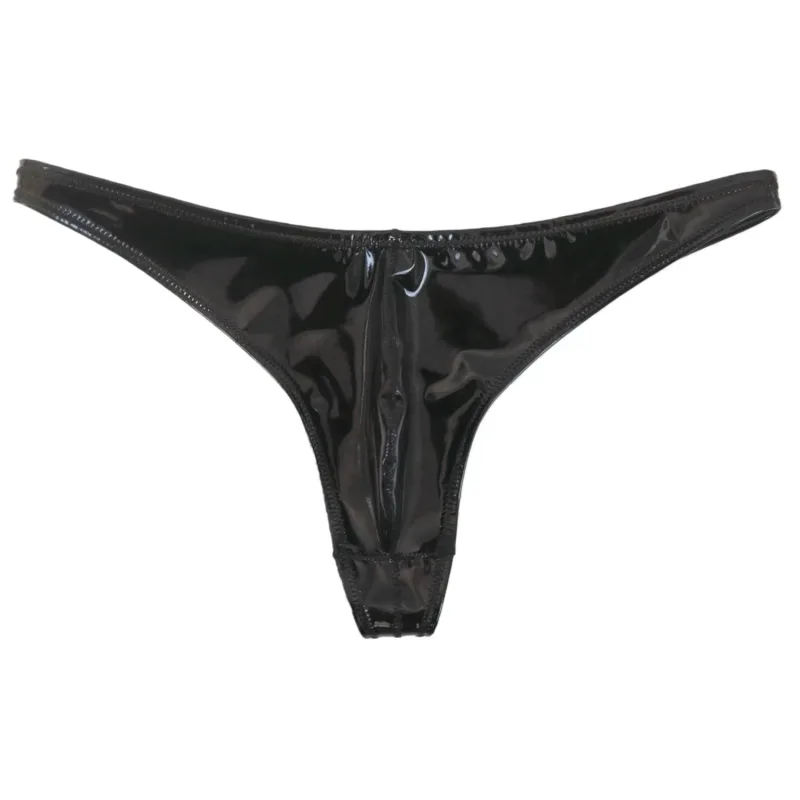 Sexy Men Plus Size Latex PVC Shiny Hot Short Convex U Pouch G-string Fashion Underwear Tights Lingeries PU Stage Briefs