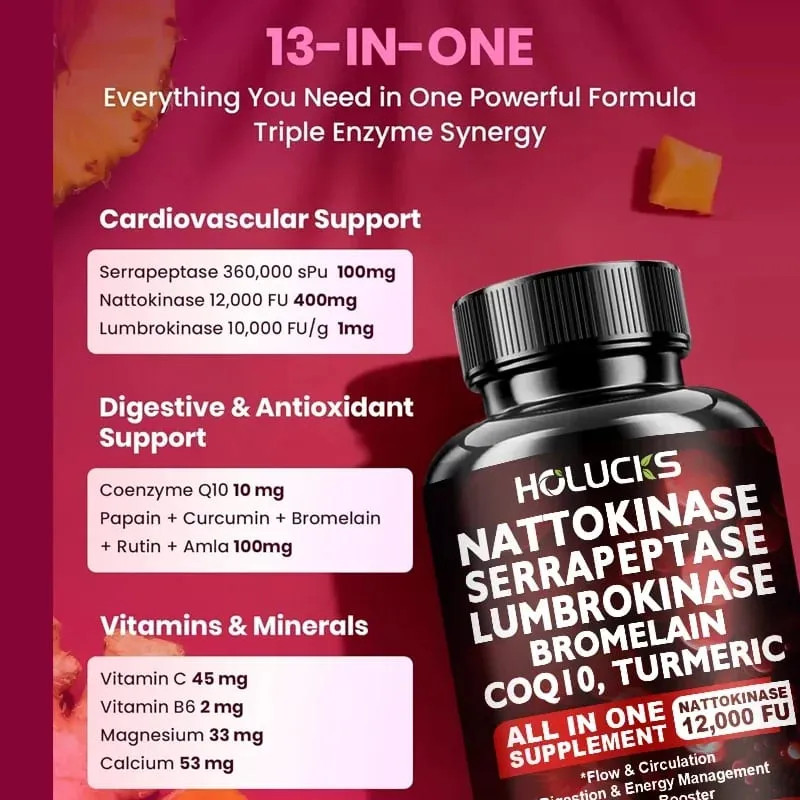 Premium Nattokinase Supplement with Bromelain CoQ10 Turmeric Support Blood Flow Joint Heart Health Antioxidant & Vitality — image 5
