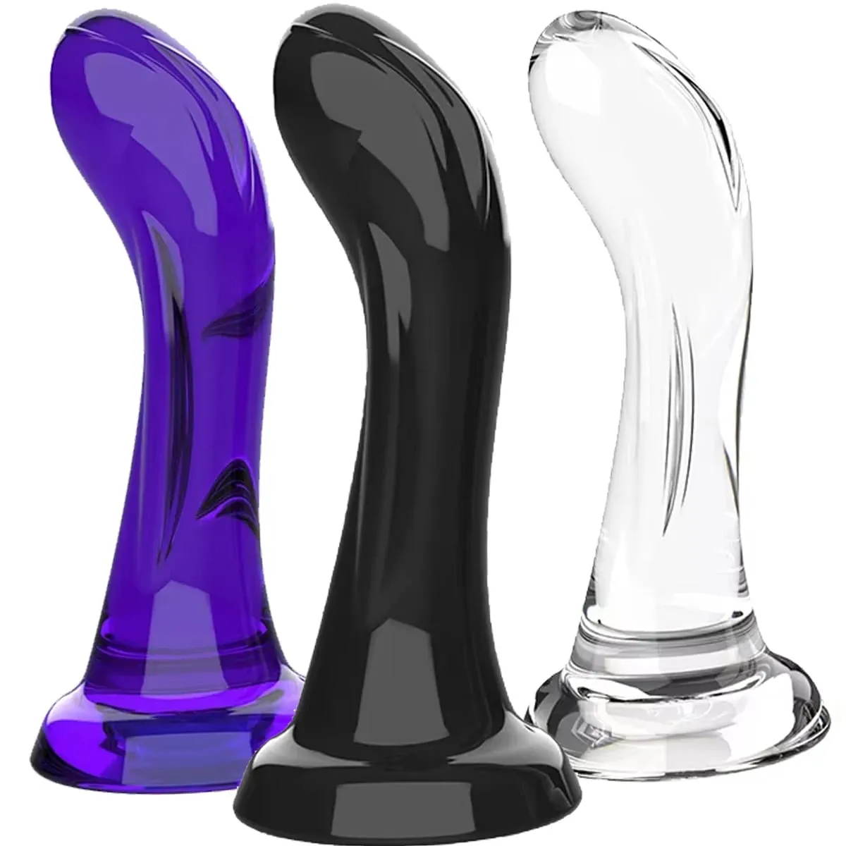 โค้งสมจริงDildoพร้อมถ้วยดูดที่แข็งแกร่งนุ่มยืดหยุ่นG-Spot Sex Toyสำหรับผู้หญิงผู้ชายสีดำสีม่วงใสเหมือนจริงDillo — image 1