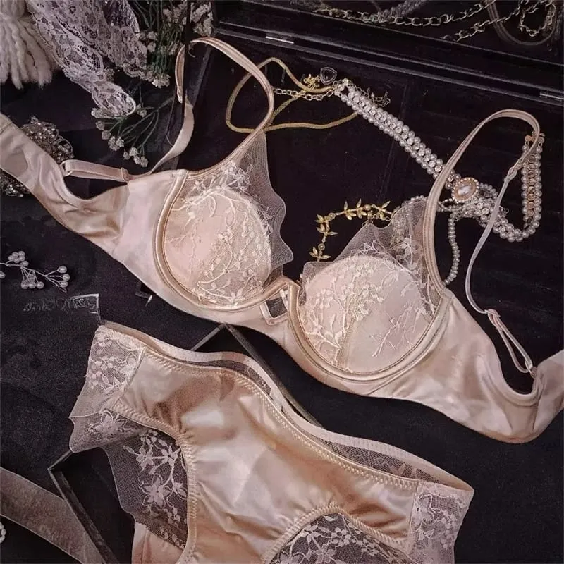 Summer New French Lace T-Shirt Bra Set Wirefree Lift & Support Small Bust Gathering Anti-Sagging Large Cups Slimming Look — image 3