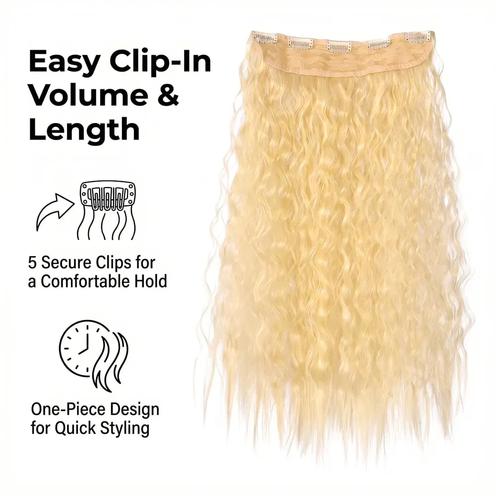 22" 1 Piece Light Blonde Corn Wave Clip In Hair Extensions Thick Full Head Synthetic Hairpiece for Women Natural Heat Resistant — image 5