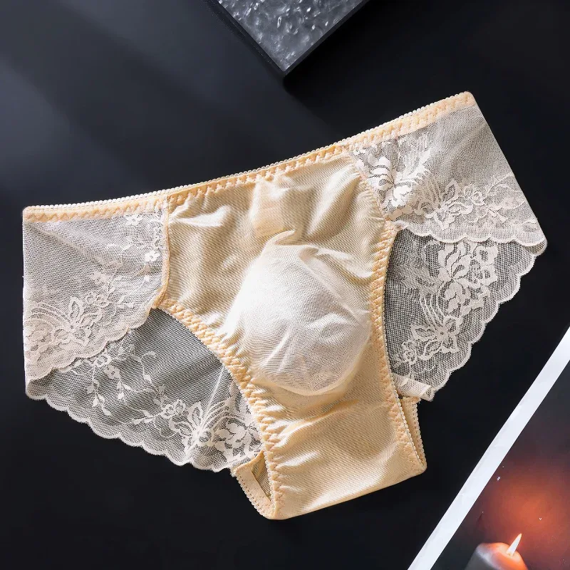Men's Lace Briefs 3d U Convex Pouch Lingerie Ice Silk Breathable Thin Underwear Sexy Low-Rise Panties Sissy Feminization — image 14