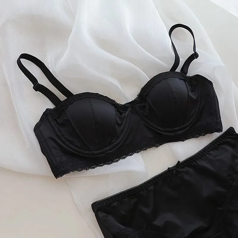 บราดันทรง underwire ของสาวฝรั่งเศส ลูกไม้หวานขอบชุดชั้นในครึ่งถ้วย ถ้วยบางของผู้หญิงพร้อมชุดชุดชั้นในป้องกันการหย่อนคล้อย — image 12