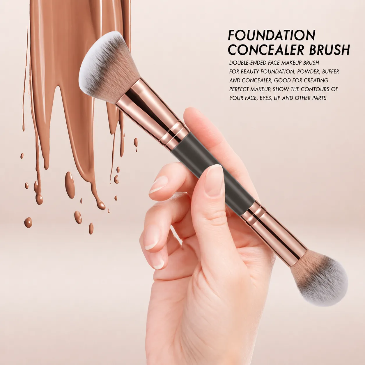 Double Ended Bronzer Brush Angled & Round Contour Brushes for Beauty Blending Liquid Powder Concealer Cream Cosmetics Blush — image 2