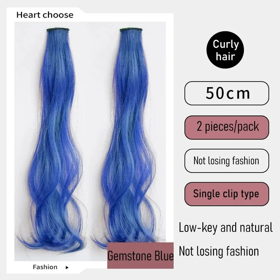 Extensions de cheveux synthétiques bouclés colorés 2 pièces/ensemble 50cm, perruque ondulée rose/bleue/violette pour Halloween/noël — image 9