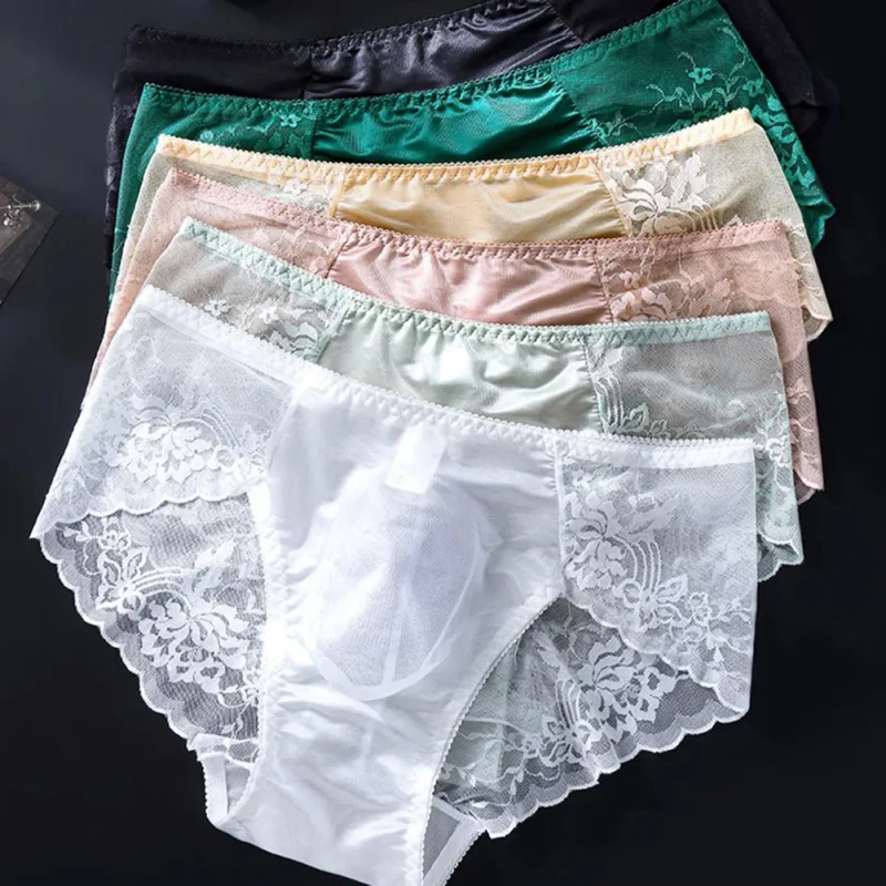 1pc Men Lace Seamless Ice Silk Briefs Ultra-thin Underwear 3D Bulge Pouch Low Waist Gay Panties Breathable High Elastic Lingerie — image 11