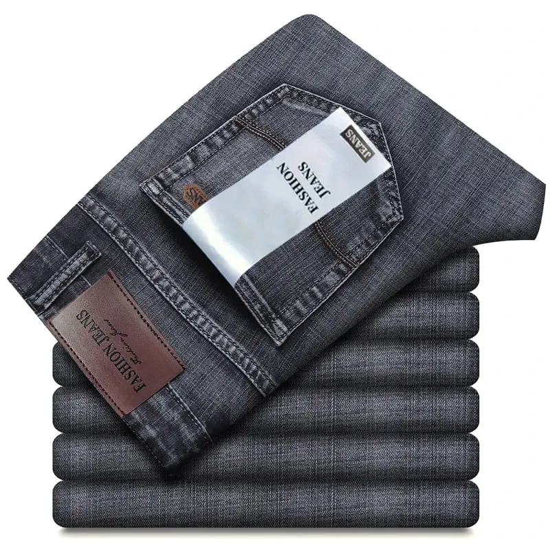 Autumn Winter Men's Jeans Classic Retro Grey Denim Pants Man Work Slim Straight Stretch Cotton Trousers Streetwear Plus Size 40 — image 15