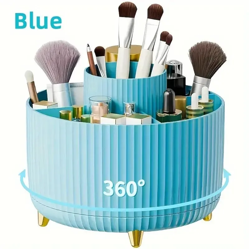 360° Rotating 5 Slot Makeup Brushes Holder Organizer Multi-Functional Desk Storage Cosmetics Storage for Vanity Desktop Bathroom — image 9