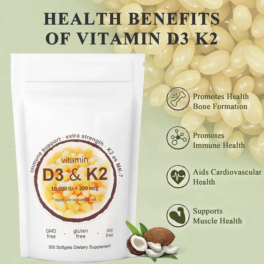 Vitamin D3 10 000iu + K2 MK7 200mcg Softgels | 2-in-1 Complex with Coconut Oil | Supports Heart Bone Teeth & Immune Health — image 5