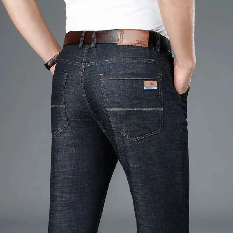 Men's Thin Business Jeans Classic Elasticity Straight Leg Denim Pants Fashion Comfortable Soft Trousers Male Casual Clothing — image 4
