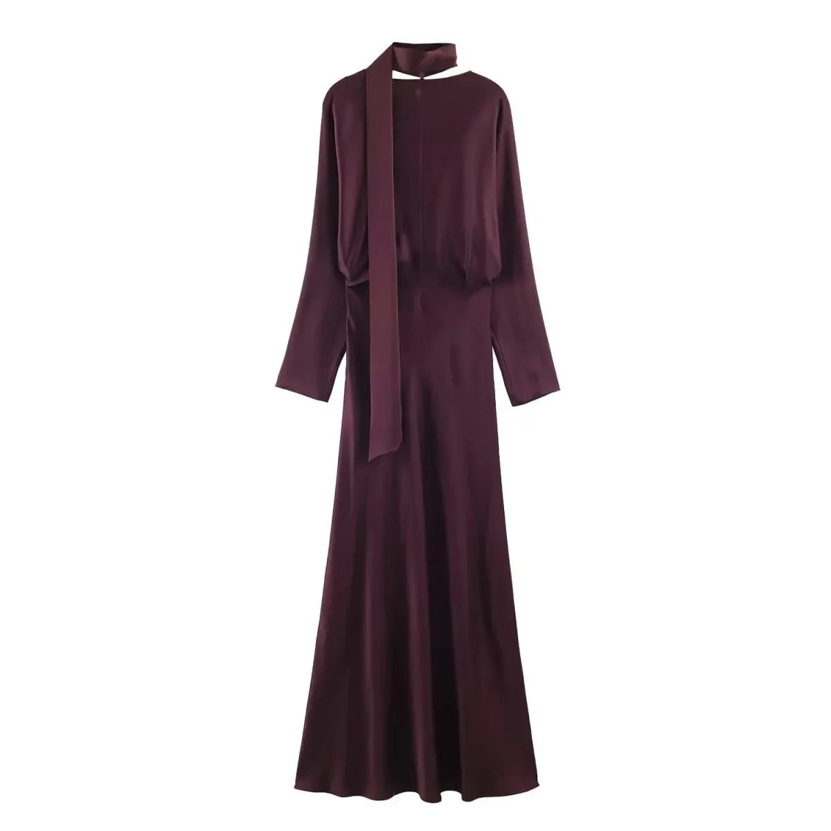 2026 New Scarf Solid Elegant Maxi Dresses Women Spring V Neck Long Sleeve Club Party Long Dress Female Chic Slim Fit Dresses — image 3