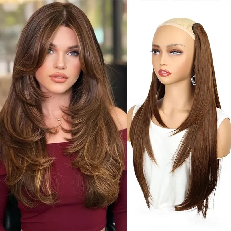 22 inch Synthetic One-Piece Hair Extensions | Inward-Curled Ends | BB Clips Easy Wear No Damage | Instant Volume & Length