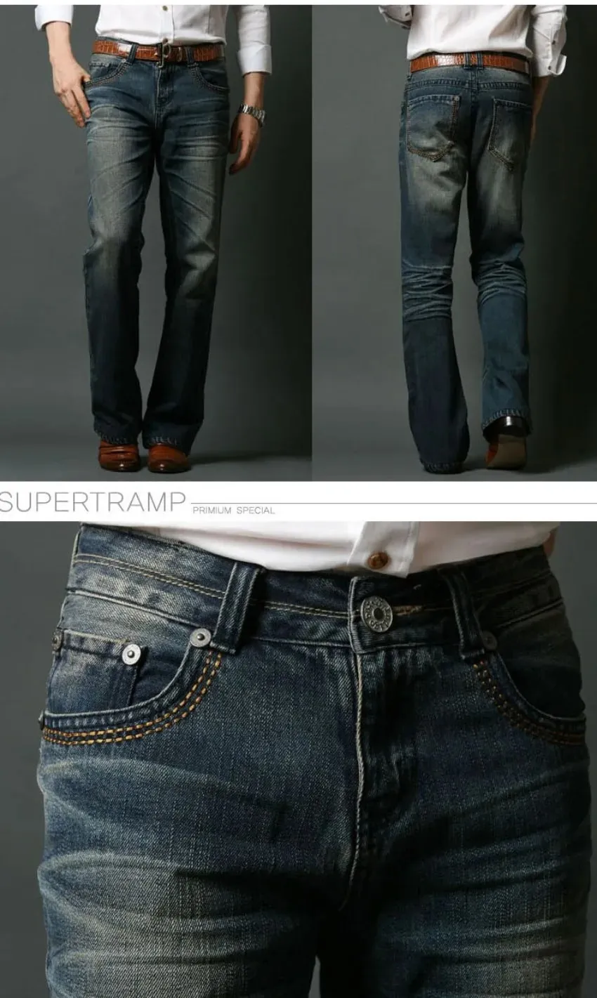 2026 New Men Micro Flare Jeans Korean Fashion Stretch Slim Denim Pants Mid Waist Washed Casual Business Trousers Black Blue — image 9