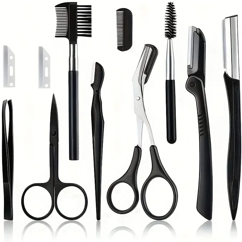 3/4/5/11/12pcs Eyebrow Trimmer Set Scissors Tweezers Eyebrow Razor Scraping Eyebrow Comb Razor Eyebrow Clip Makeup Tools — image 9