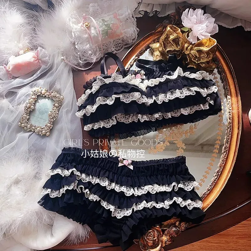 Vintage Cake Ruffles Lace Sweet Sexy Wire-free Women's Lingerie Sets — image 3