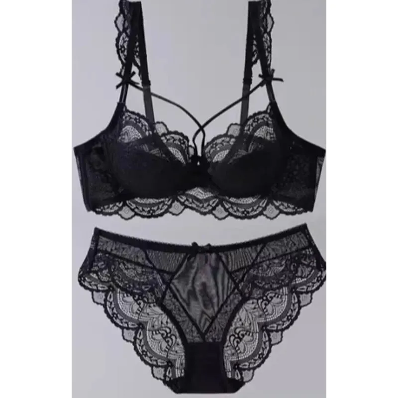 Elegant French Style Lace Lingerie Set Slim-Fitting Adjustable Gathers Larger Busts Smaller Look Women Soft Bra S-2XL Comfor Bra — image 5
