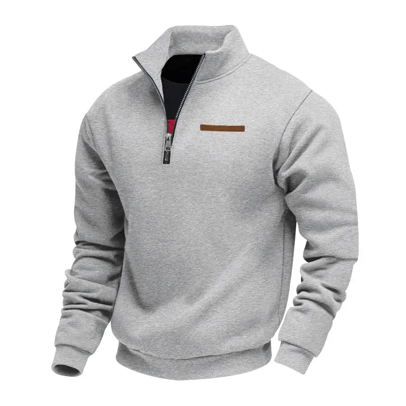Men's Quarter Zip Sweatshirt Stand Collar Long Sleeve Pullover Casual Fleece Warm Sweatshirt With Chest Decorative Stripe — image 7