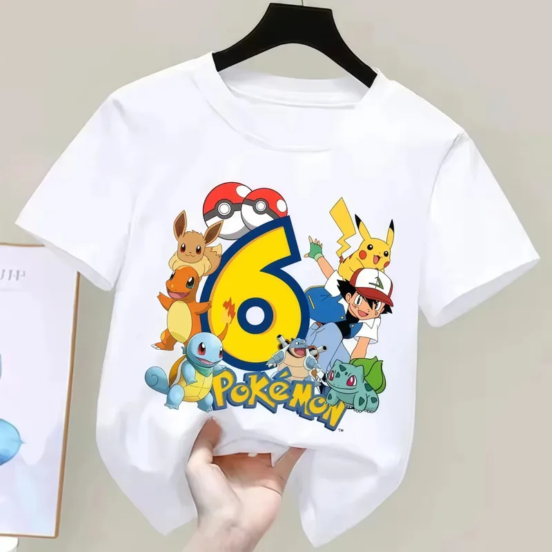 2026 Pikachu Kids Children T Shirts Birthday Number 1-9 Printed T Shirt Boys Girls Summer Short Sleeves Tops Children Clothing — image 12