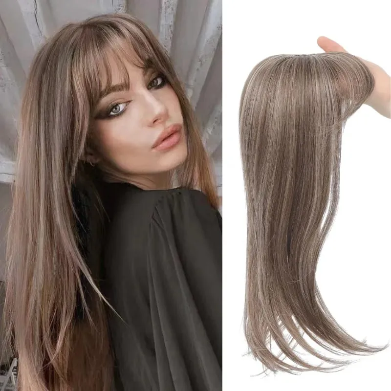 Synthetic Striaght Hair Toppers with Bangs for Women Natural Hairpieces Adding Hair Volume Topper Hair Extensions 18''/10''