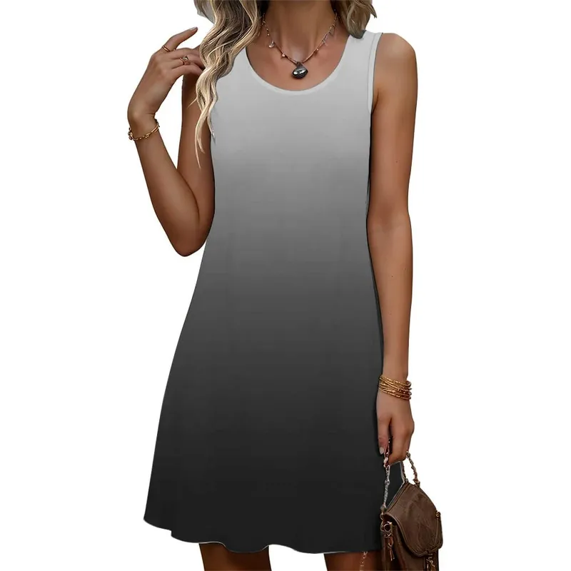 Fashion Women Gradient Mini Dresses Summer Sleeveless 3D Printed Beach Casual Ladies Dress 3XL Plus Size Street Loose Dress — image 8