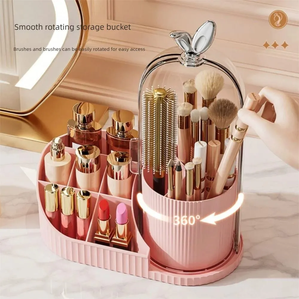 PP Makeup Brushes Storage Box 360° Rotating Large-capacity Drawer Storage Organizer Multi-compartment Dustproof — image 6