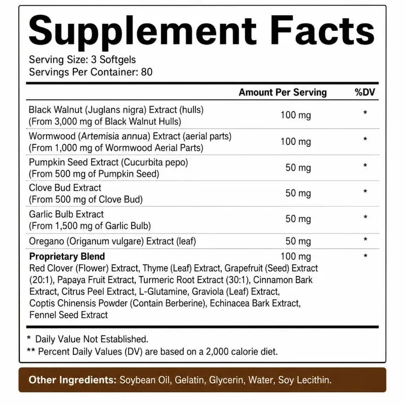 Wormwood Black Walnut Clove Capsules 6600mg Support Cleanse Detox and Intestinal Guard 18 in 1 Herbal Blend Extract 240 Count