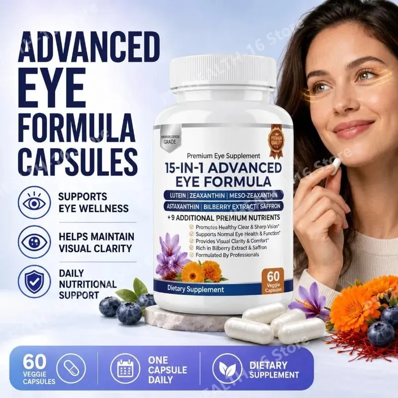 Premium 15-in-1 Advanced Eye Formula with Lutein Zeaxanthin Astaxanthin Bilberry & Saffron Supports Eye Wellness 60 Capsules — image 1