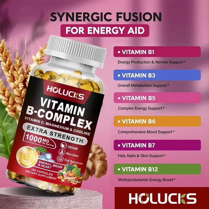 Vitamin B Complex Supplement Rich in B1 B2 B3 B5 B6 Biotin Strength Energy Support Brain & Heart Promote Metabolism — image 2