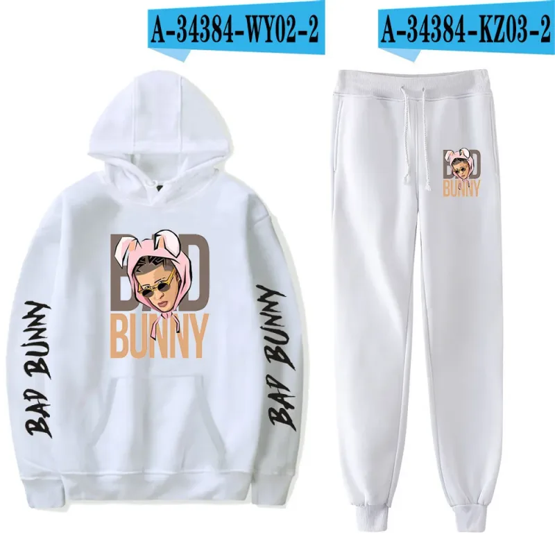 Harajuku Comfortable Funny bad bunny Print Sweatshirt Sweatpants Suit Men/Women Hoodies+ Trousers Suit Cute 2 Piece Set Clothes — image 59