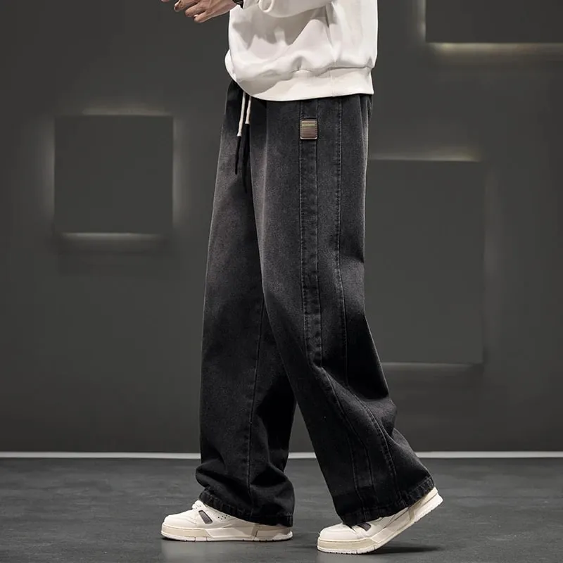 Spring New Wide Jeans Men Straight Vintage Drawstring Trousers Loose Pants Casual Solid Color Fashion Pants Big Size — image 11