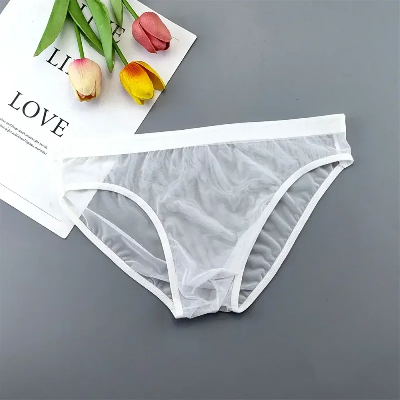 Plus Size Transparent Underwear See Through Sexy Briefs para sa Mga Lalaki na may Pouch Nylon Hombre Slips Breathable Male Panties XL-4XL — image 9