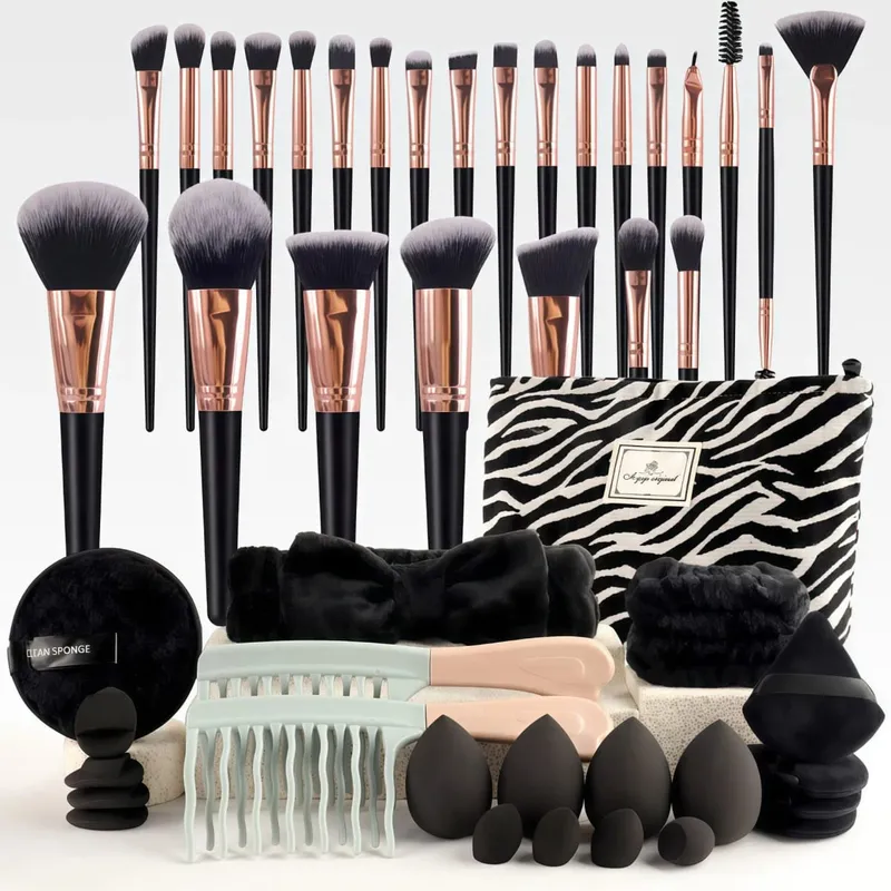 Professional Makeup Brushes Set with Sponges Kit for Foundation Eyeshadow Highlighter Blush Concealer Powder Cosmetic Tools — image 5