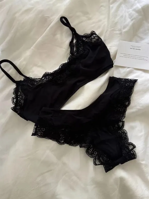 Lace Bra Set Woman Adjusted-strap Seamless Bras+Low Waist Panties Female Casual Simple Solid High Elasticity Lingerie Sets — image 6