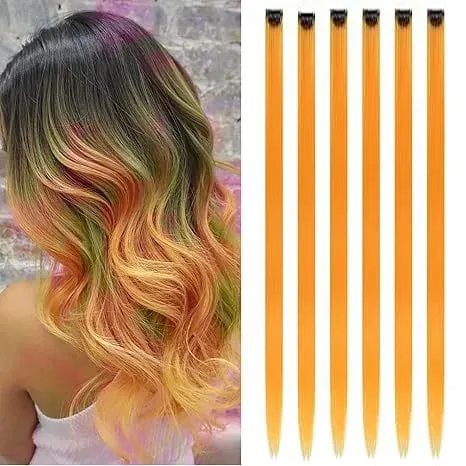 6 Pcs Clip Ins Hair Extensions 22 Inch Straight Colorful Clip In Hair Extensions Rainbow Party Highlights Synthetic Hairpiece — image 22
