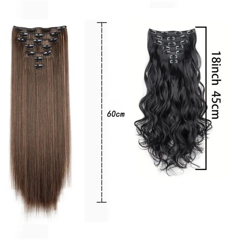 Long Straight Hairstyle 16 Clips 7 Pcs/Set Hair Extensions Natural Synthetic Blonde Black Hairpieces Heat Resistant For Women Kp — image 3