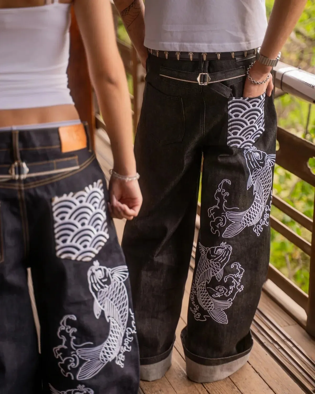 Men Japanese Koi Fish Embroidered Wide Leg Jeans Sukajan Baggy Denim Pants Loose Streetwear Hip Hop Casual Trousers For Male New — image 6
