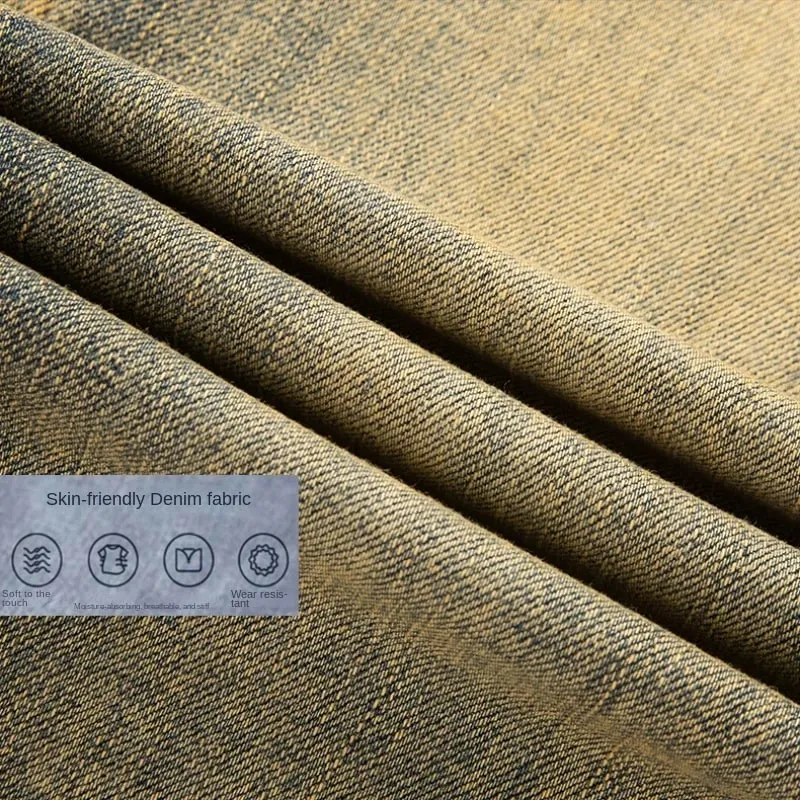 European Trendy Brand Yellow Mud Jeans Men's Retro Old Slim Fit Fashion Long Pants Autumn and Winter Thick Pants — image 7