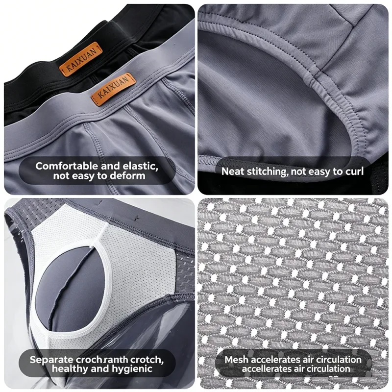 Men's Summer Ice Silk Mesh Briefs Quick Dry U-Pouch Separated Crotch Breathable Underwear Triangle Design for Comfort — image 5