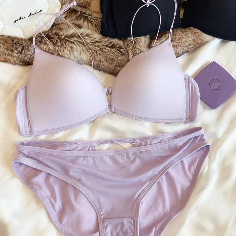 French Front Buckle Women Underwear Sexy Hollow Push Up Bra Set Summer Thin Cup Backless Bralette Fine Shoulder Strap Lingerie — image 9