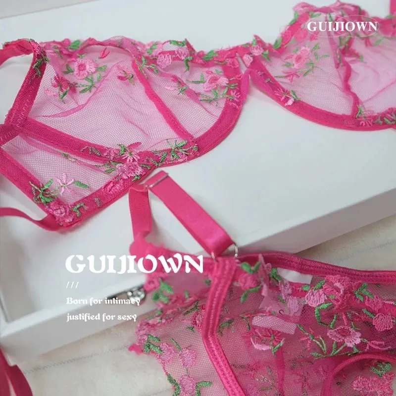 Everyday French Lace Bra Set Wireless Support Embroidered Flower Ultra Thin Breathable Comfort Hollow Out Lingerie BANERDANNI — image 1