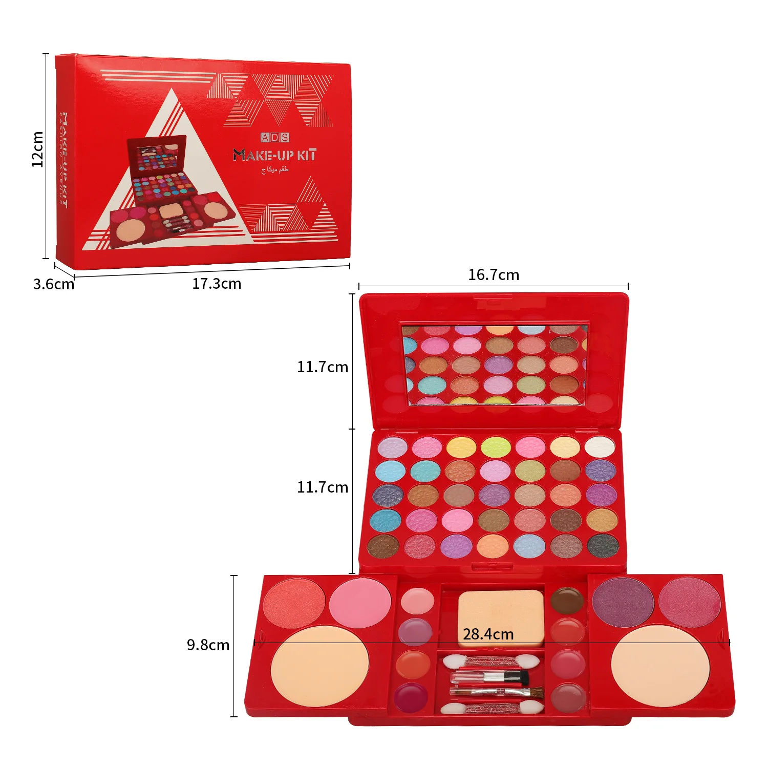 Kit Solek Set Penuh untuk Wanita Pelbagai fungsi Semua dalam Satu Kotak Merah 49 Warna Wajah Bibir Pembayang Mata Berus Penyerlah Palet Mekap — image 5