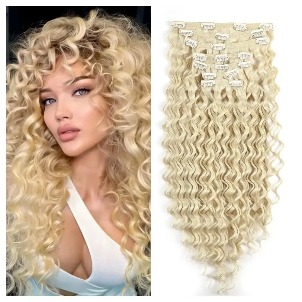24Inch Synthetic Deep Wave Clip In Hair Extensions 7Pcs/Set 140g Fake Hair Full Head Hairpiece Curly Clip Ins Hair For Women — image 14