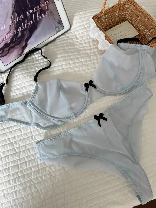 Lightweight breathable stretch tulle bra for women lingerie push up laides underwear larger busts bras with panty suit
