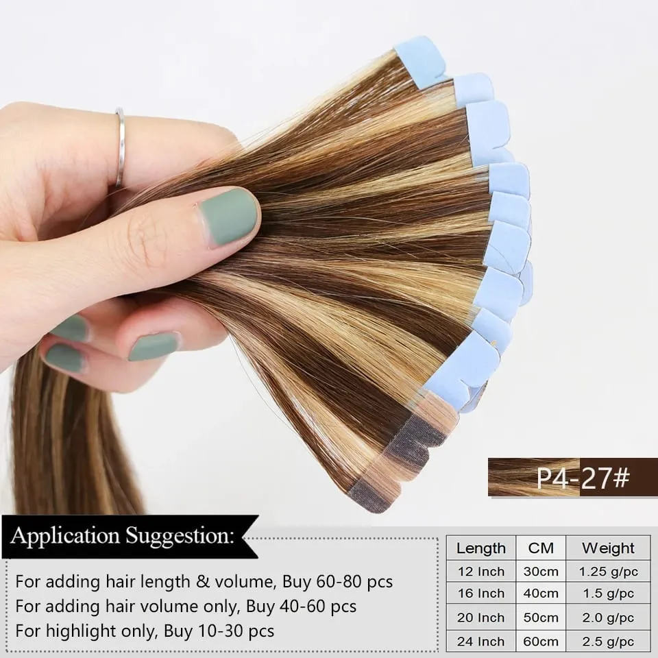 Mini Tape In Hair Extensions Human Hair PU Skin Weft Machine-Remy Straight Tape in Extensions 10pcs For Side Hair Tape ins
