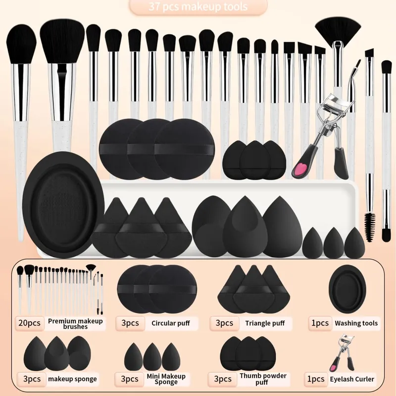 20 makeup brushes+3 round powder puffs+3 triangular powder puffs+3 beauty eggs+3 finger powder puffs+3 mini beauty eggs+1 washin — image 13