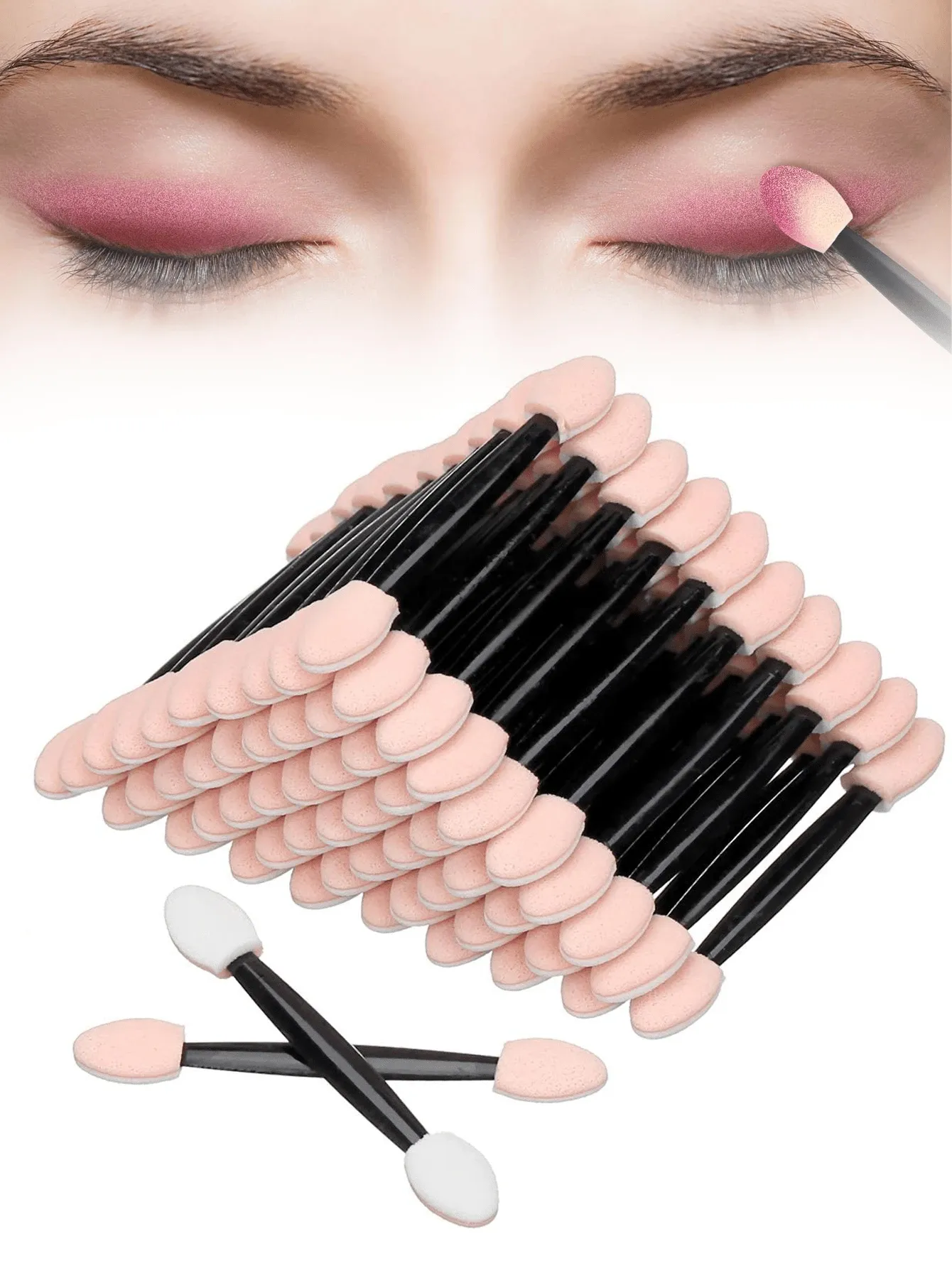 200/50/20 Double-Ended Eyeshadow Applicators Disposable Eye Makeup Brushes Double-Sided Sponge Applicators Suitable for Women and Girls (Black Nude White) — image 1