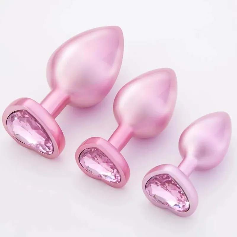 3 Sizes Crystal Diamond Heart Base Metal Anal Plug Beginner Butt Plug Masturbation Stimulator Sex Massager Adult Sex Toys — image 6