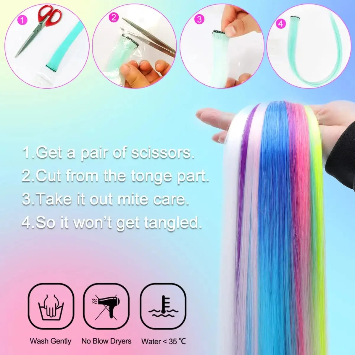 10ชิ้นสีสังเคราะห์ต่อผมคลิปในส่วนขยายของผมที่มีสีสันต่อผมสายรุ้งสำหรับเด็กผู้หญิงของขวัญ — image 6