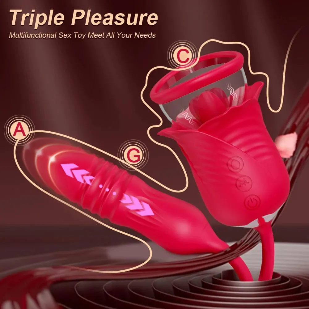 Rose 2 in 1 with Tongue Licking Thrusting Vibrator Sex Toys Dildo for Women Nipple Sucker Stimulator Vacuum Orgasm Female Adult — image 2